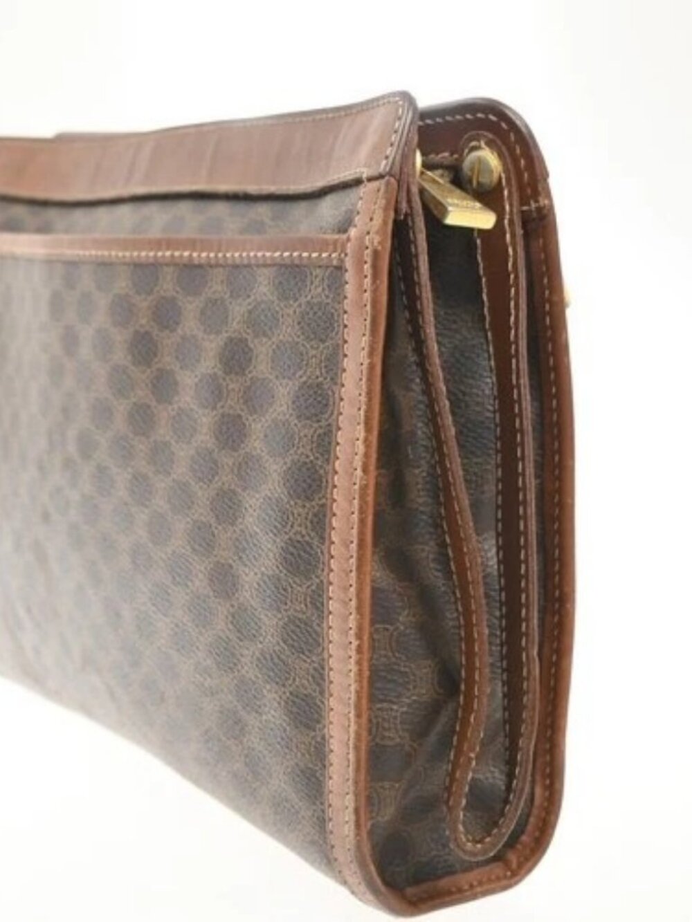 CELINE Logo Macadam Pattern Clutch Hand Bag PVC Leather Brown Italy 09MA406 - Picture 3 of 14
